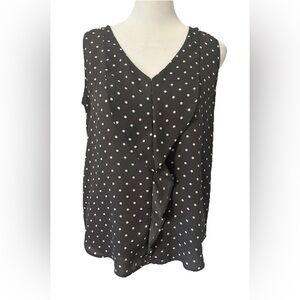 LOFT Charcoal and White Polka Dot Sleeveless Blouse